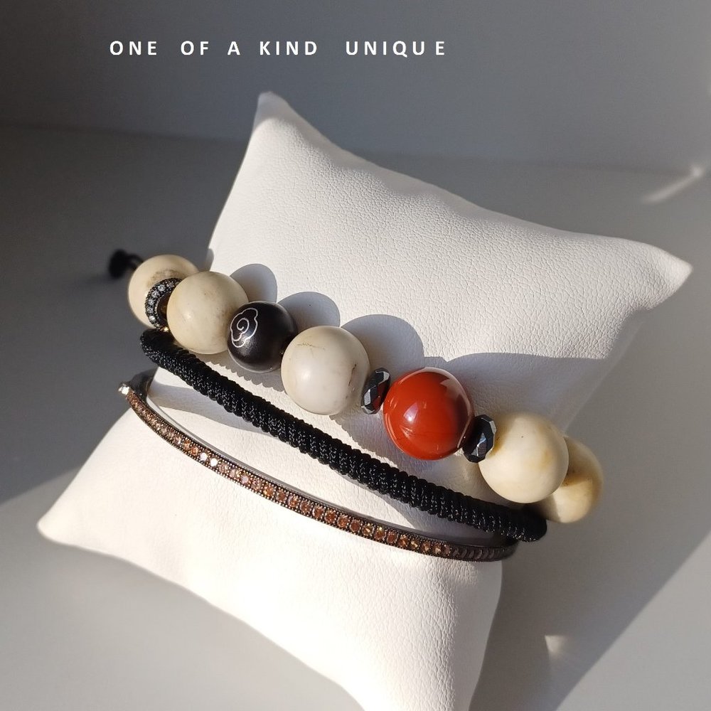 High quality Matte marble  stone with sandalwood zen style bracelet